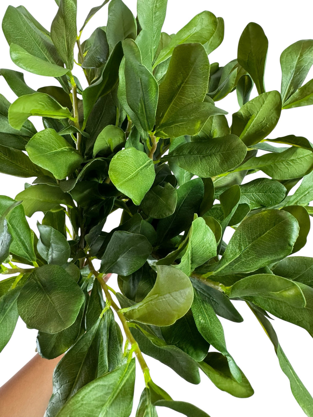 Artificial Bloom artificial boxwood leaf decorative stem with lush, realistic green foliage for home decor.