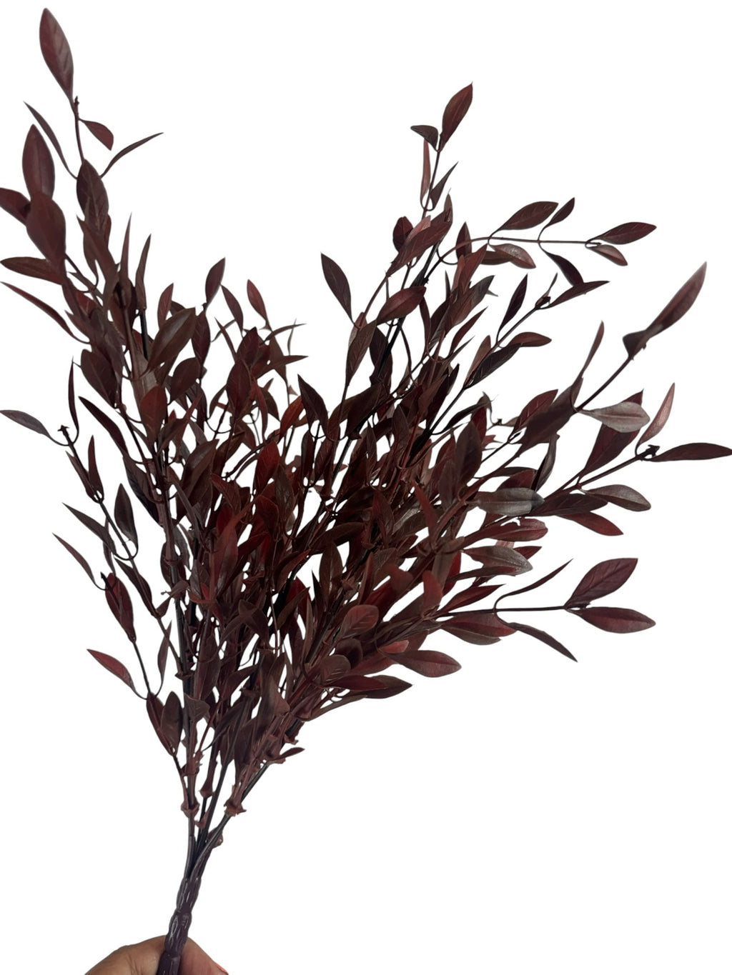 Artificial Bloom deep burgundy faux leafy branch stem with realistic foliage for sophisticated home decor styling.