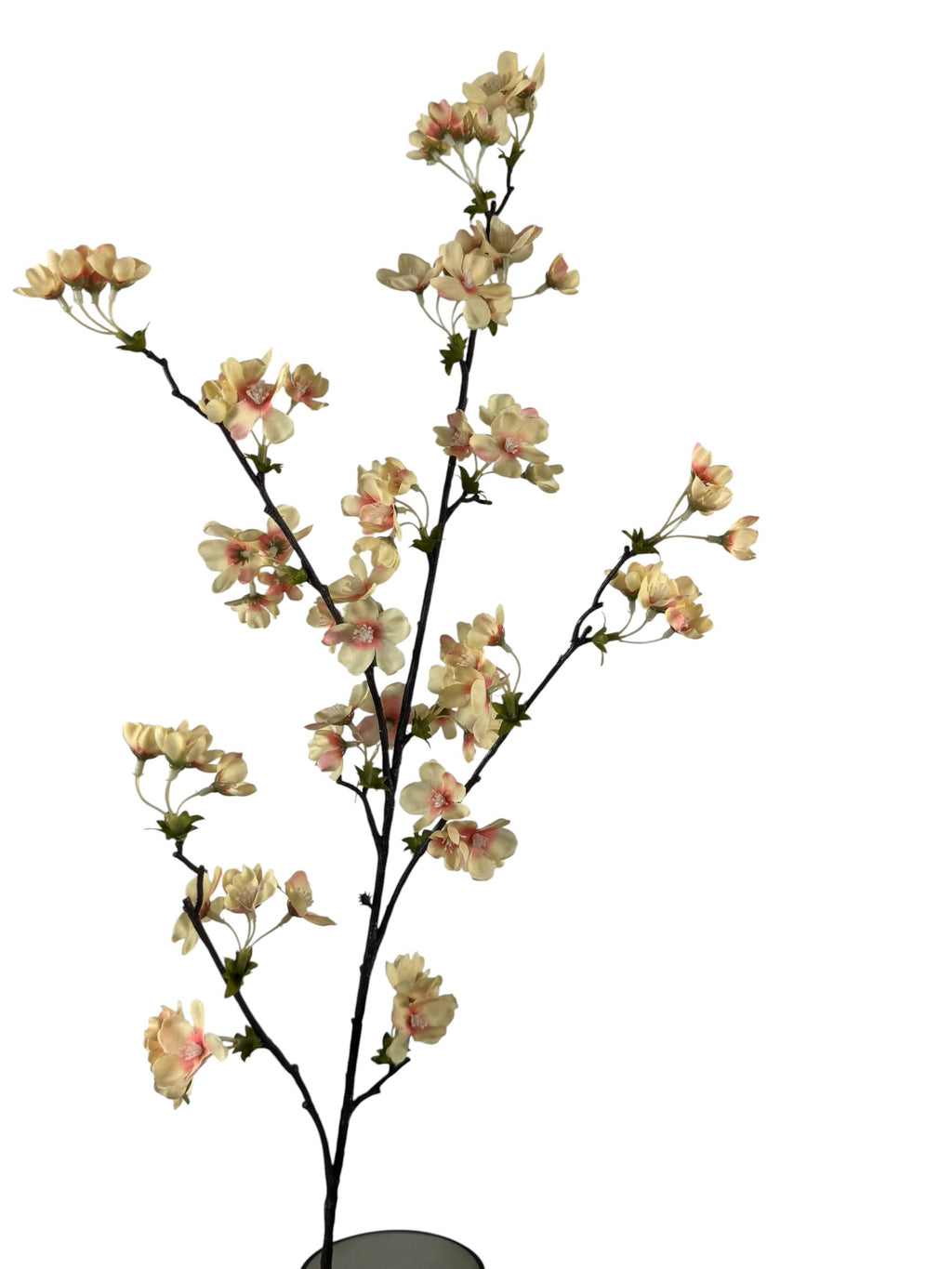 Artificial Bloom decorative cherry blossom branch with cream and blush pink petals on dark textured stems