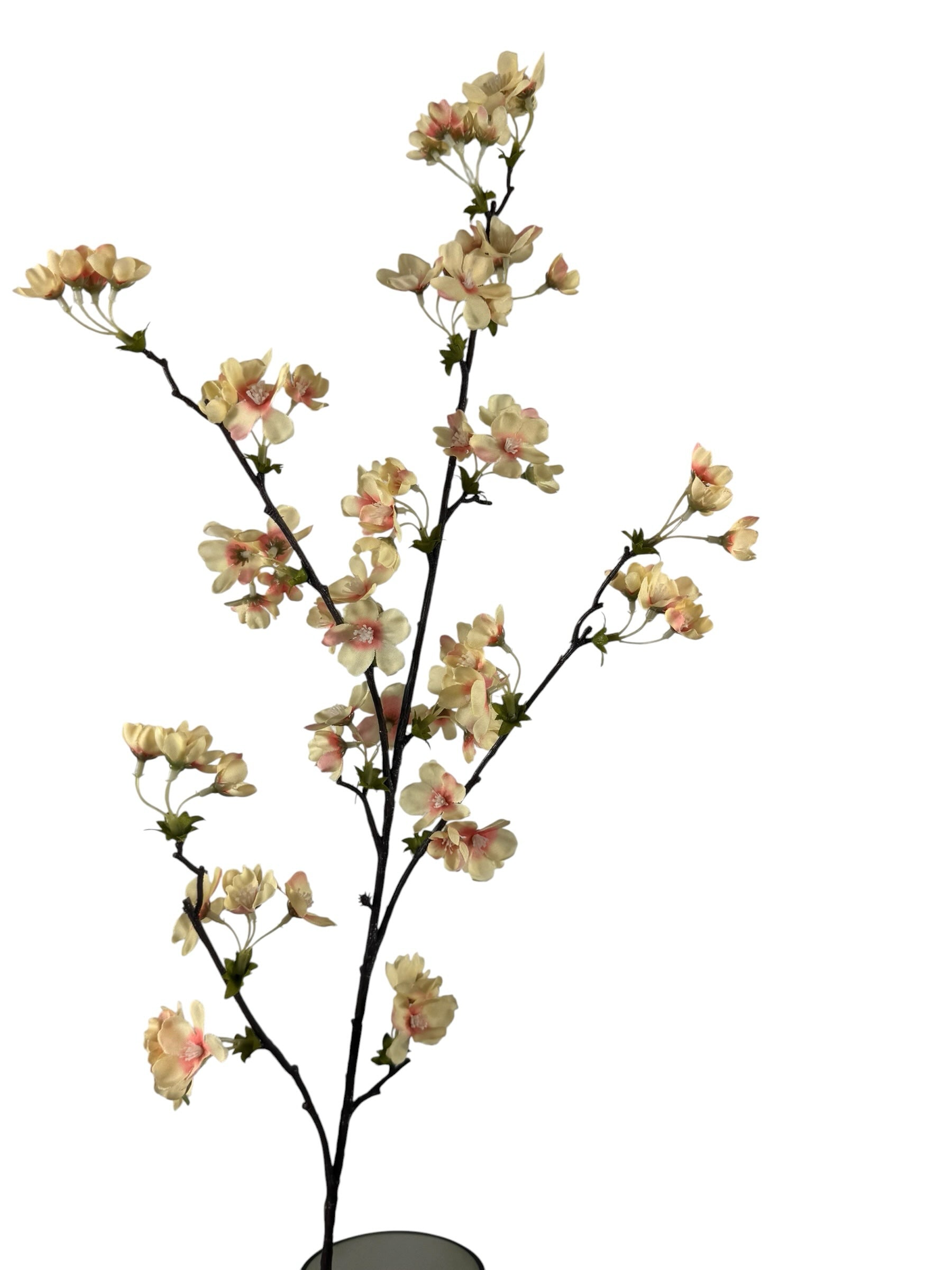 Artificial Bloom decorative cherry blossom branch with cream and blush pink petals on dark textured stems