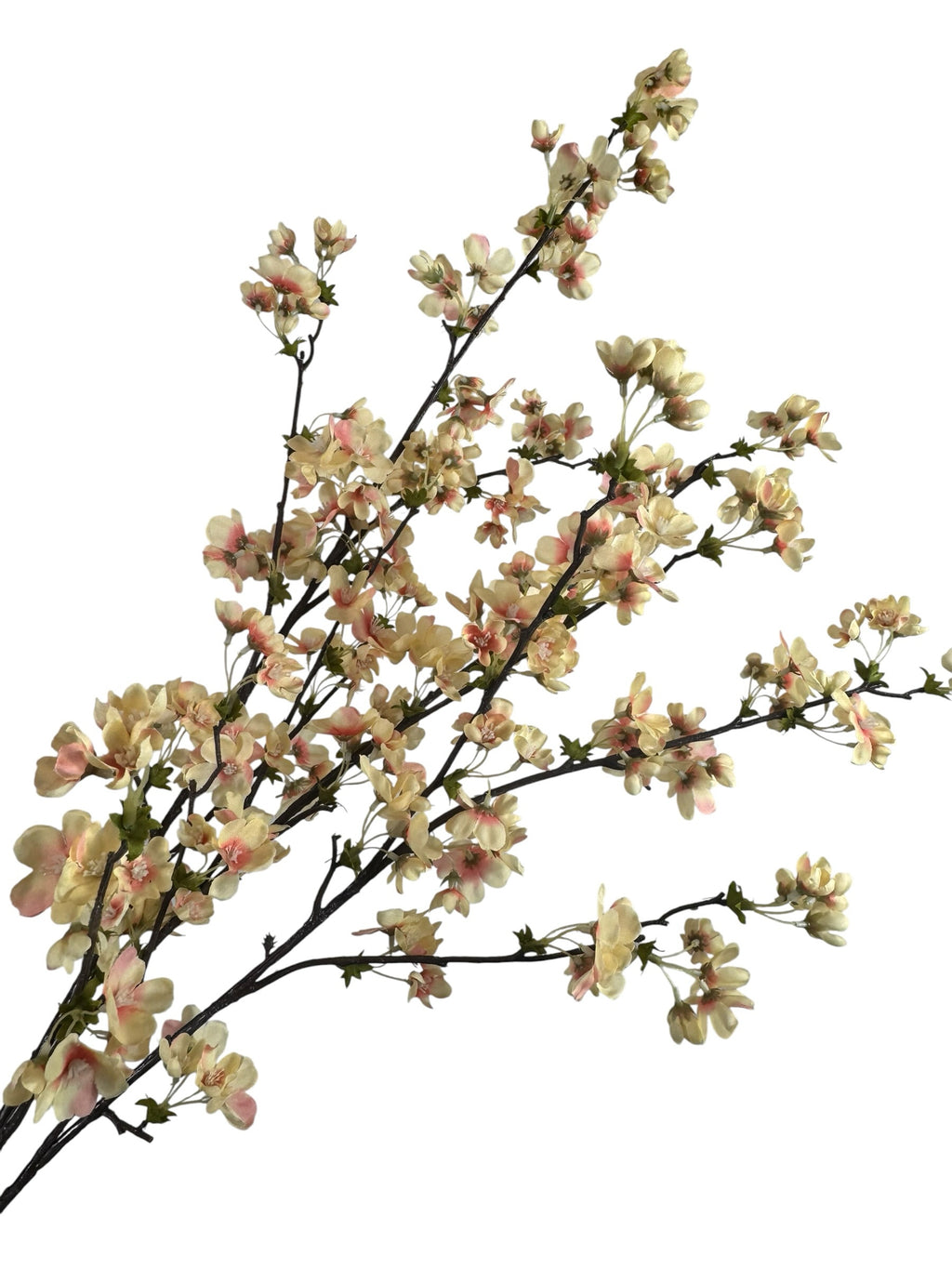 Artificial Bloom decorative cherry blossom branch with cream and blush-pink petals on dark textured stems