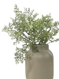 Artificial Bloom potted dusty miller plant with sage green fern-like foliage in a sleek neutral ceramic vase.