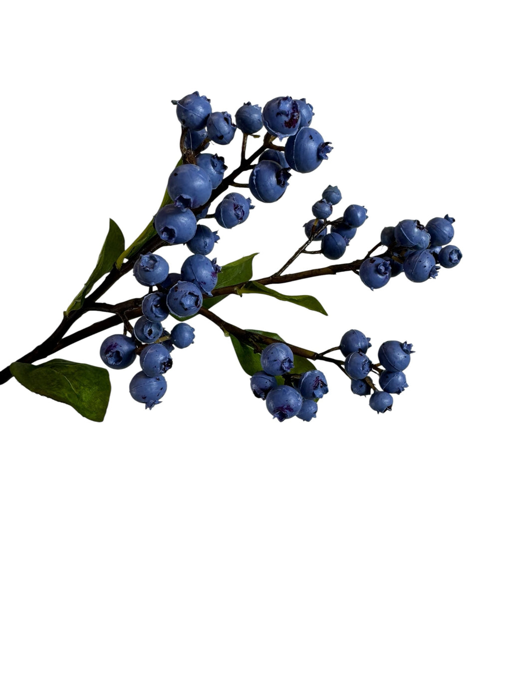 Artificial Bloom faux blueberry stem with realistic deep blue berries and green leaves for home decor arrangements