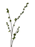Artificial Bloom decorative botanical branch with dark brown bark and vibrant green spring buds on a white background.