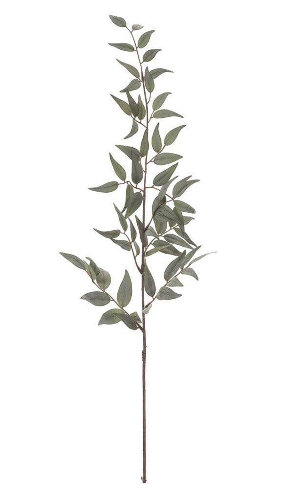 Artificial Bloom decorative eucalyptus stem with realistic deep green leaves on a slender branch for home decor