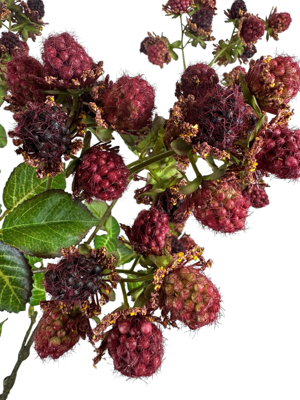 Artificial Bloom 30.5-inch tall faux raspberry spray with realistic textured red and dark purple berries and green leaves