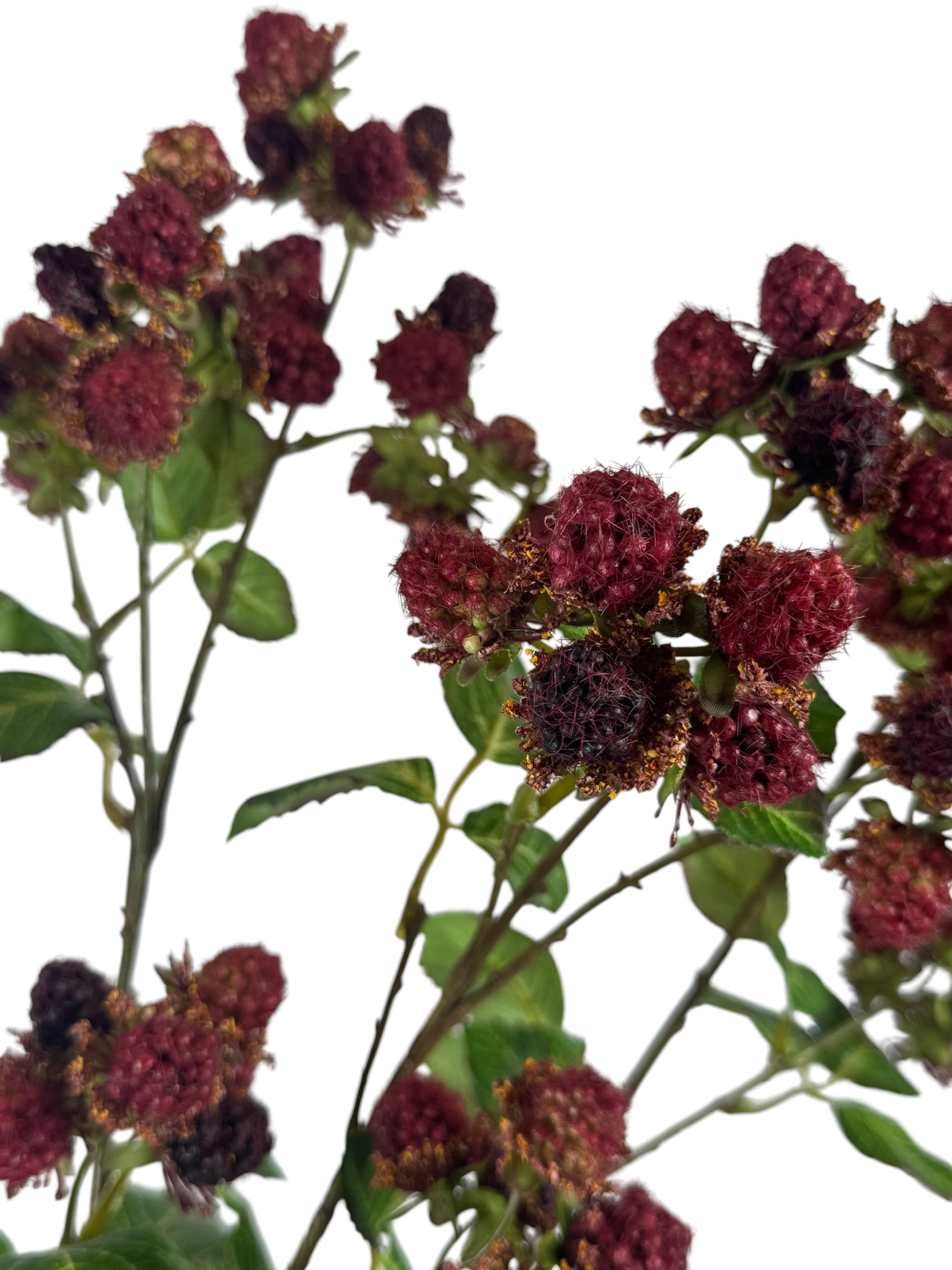 Artificial Bloom 30.5 inch tall faux raspberry spray with realistic deep red berries and green leaves