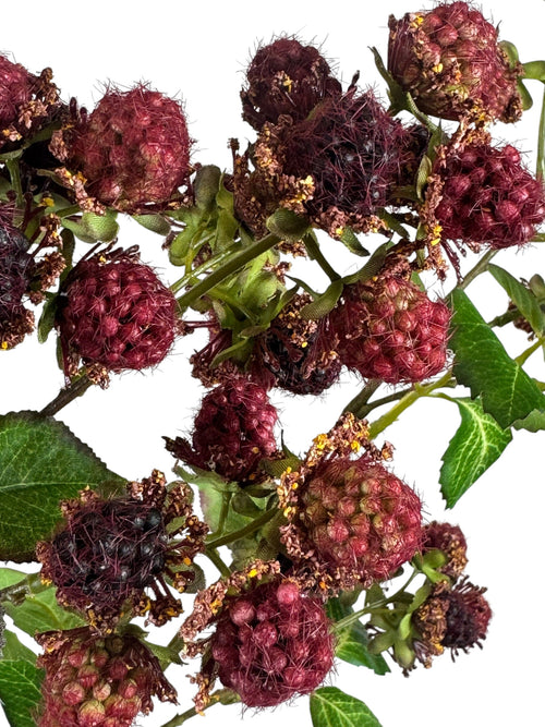 Artificial Bloom 30.5 inch tall faux raspberry spray with realistic deep red berries and green leaves