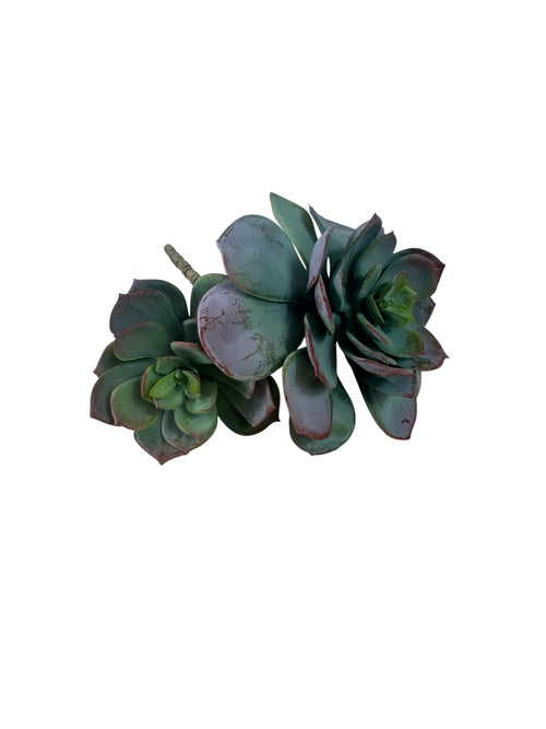 Artificial Bloom dual-rosette faux succulent stem in teal and forest green with reddish-purple leaf edges