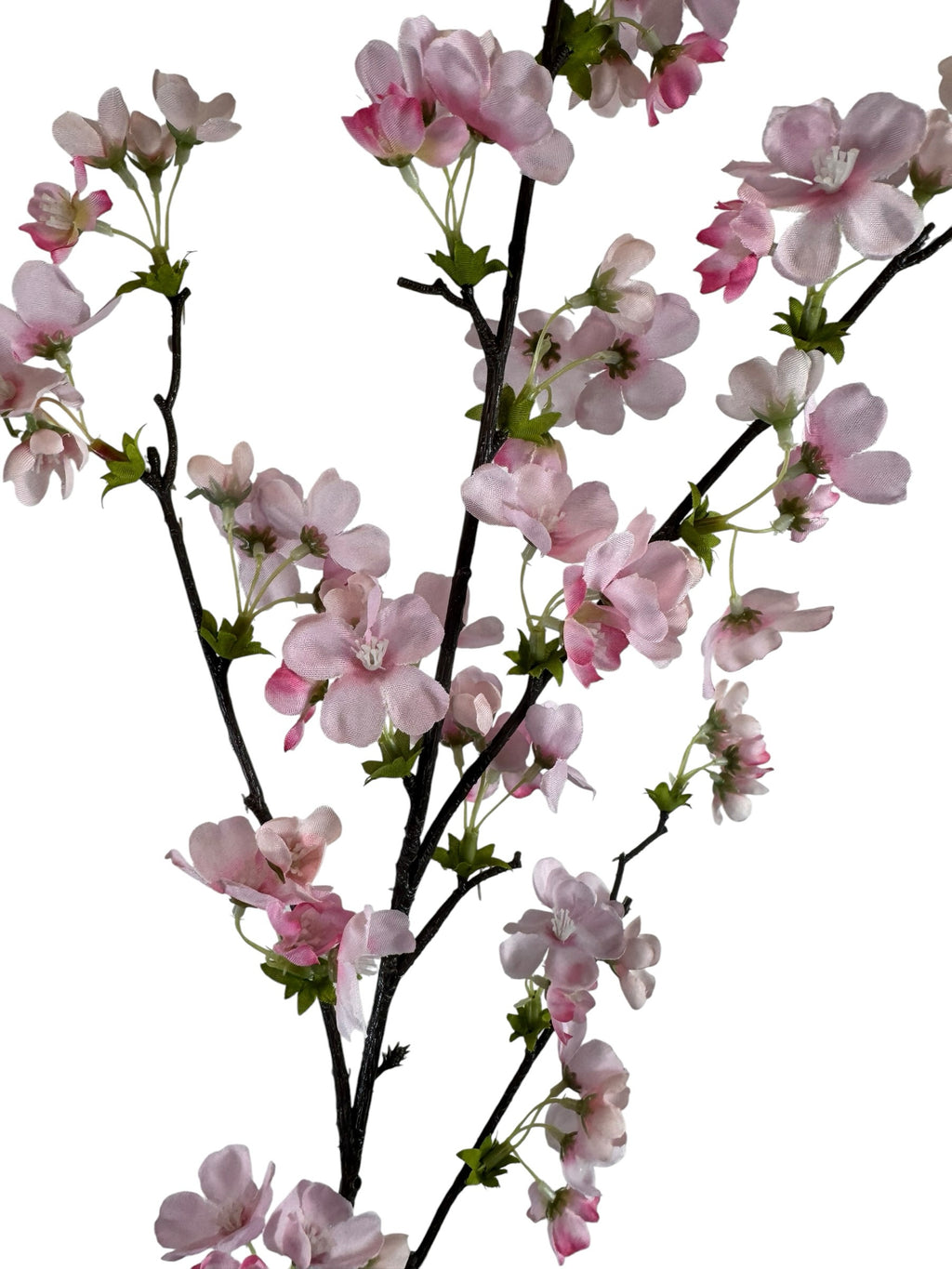 Artificial Bloom artificial cherry blossom stem with soft pink fabric petals and a dark textured branch