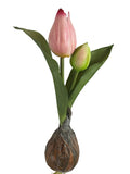 Artificial Bloom decorative tulip bulb stem with a blush-pink flower and a green bud on a realistic textured base.