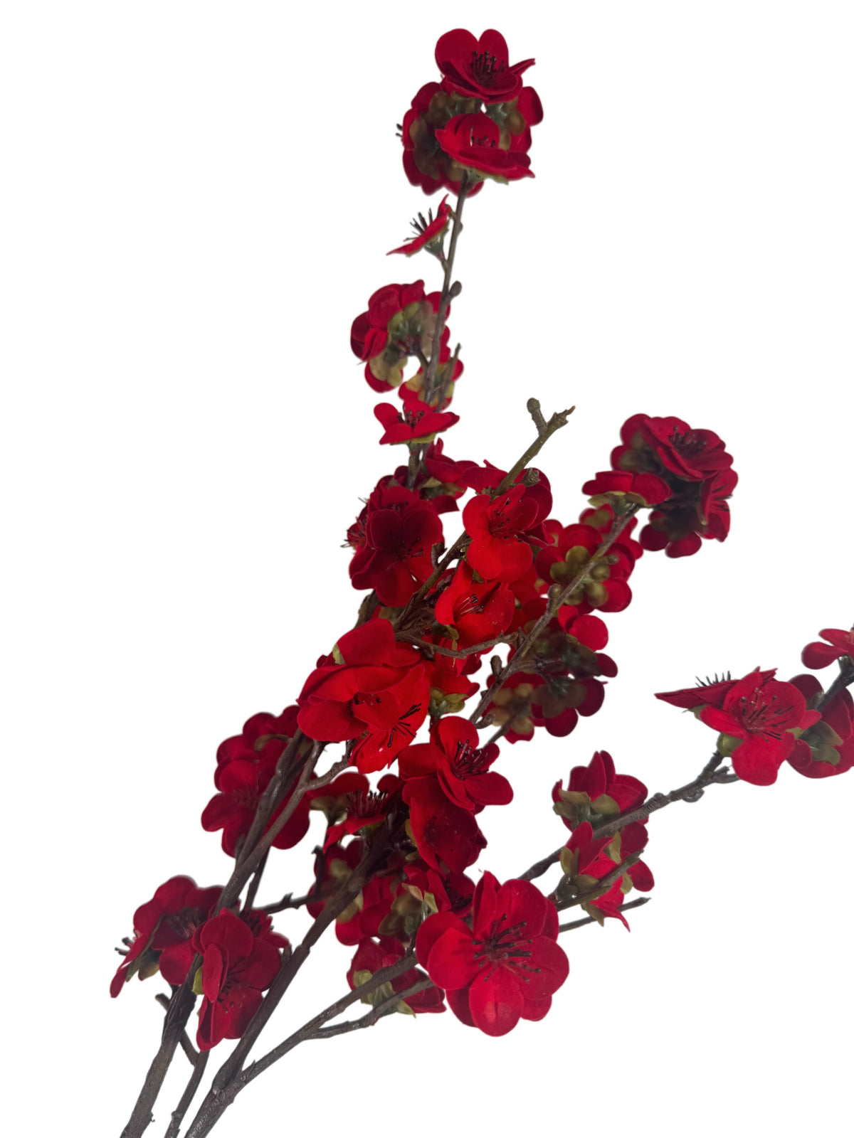 Artificial Bloom red plum blossom branch with realistic petals and detailed stems for elegant home decor