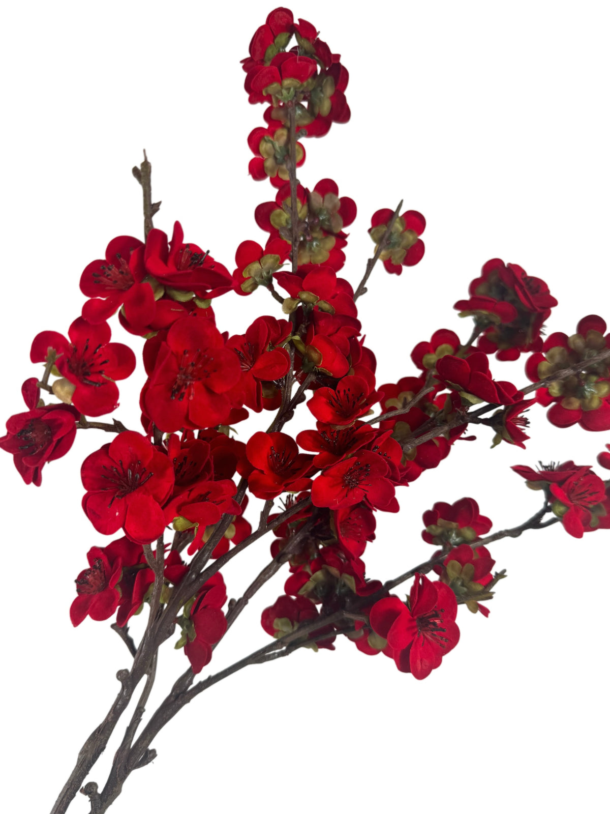 Artificial Bloom red plum blossom branch with realistic petals and detailed stems for elegant home decor