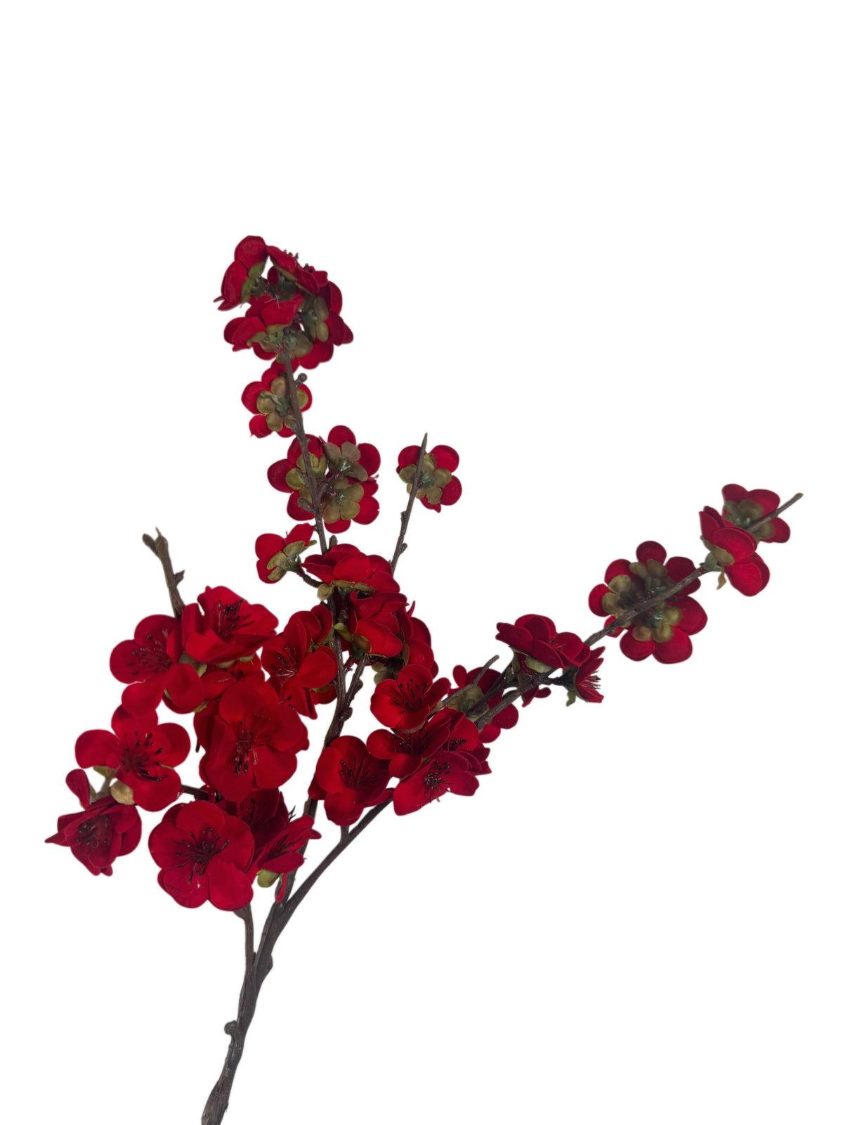 Artificial Bloom decorative red plum blossom branch with realistic petals and detailed stems for home decor