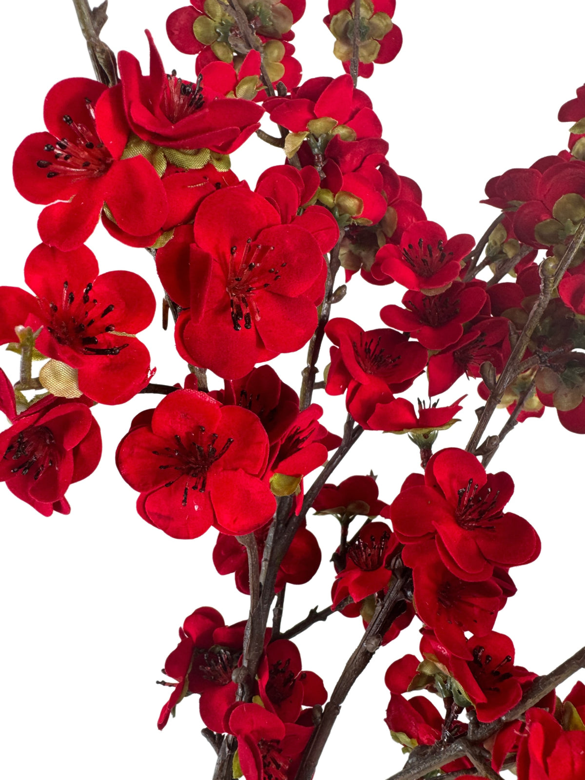 Artificial Bloom red plum blossom branch with realistic petals and detailed stems for elegant home decor