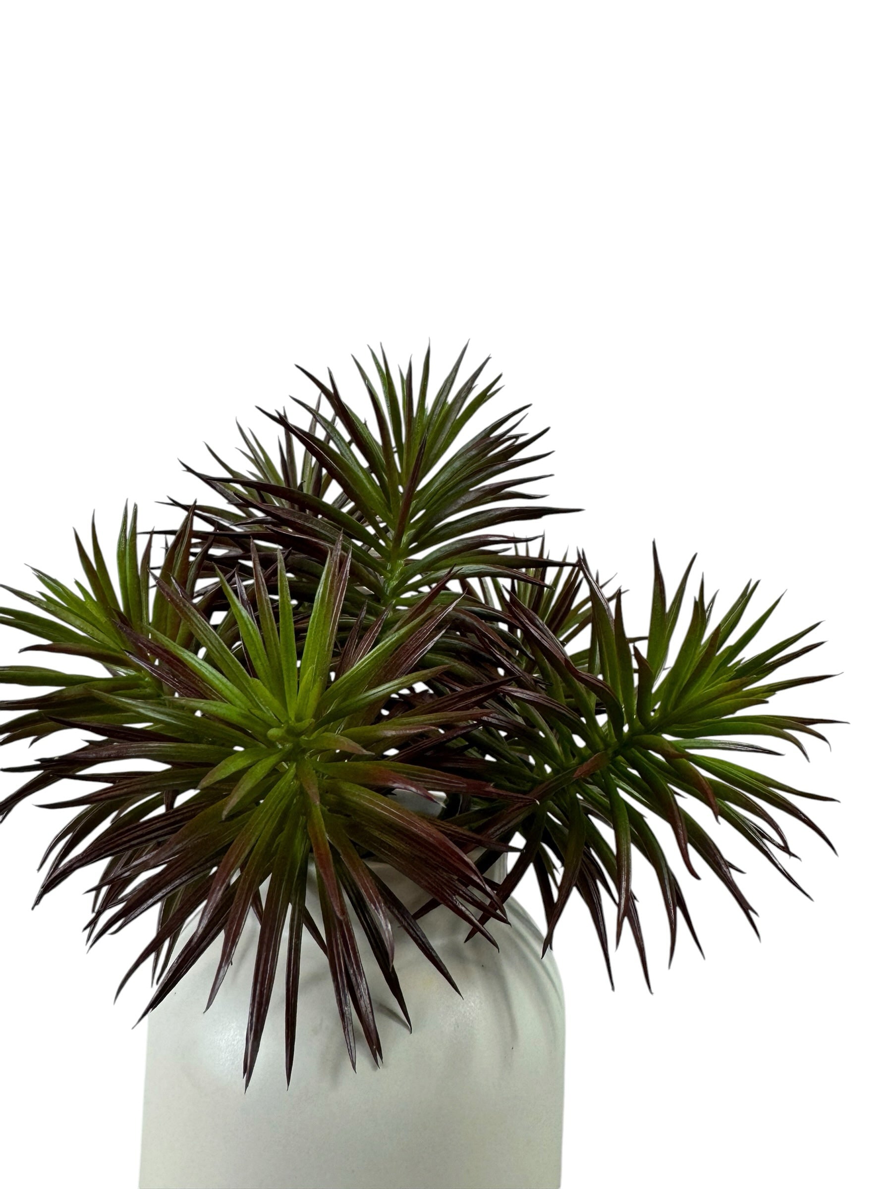 Artificial Bloom artificial spiky succulent stem with dual-tone burgundy and green foliage in a white vase