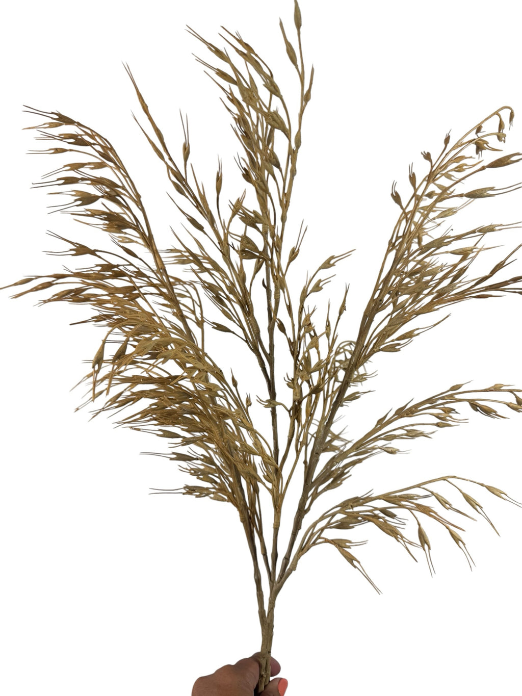 Artificial Bloom tan faux dried grass stem with wispy botanical details for rustic home decor