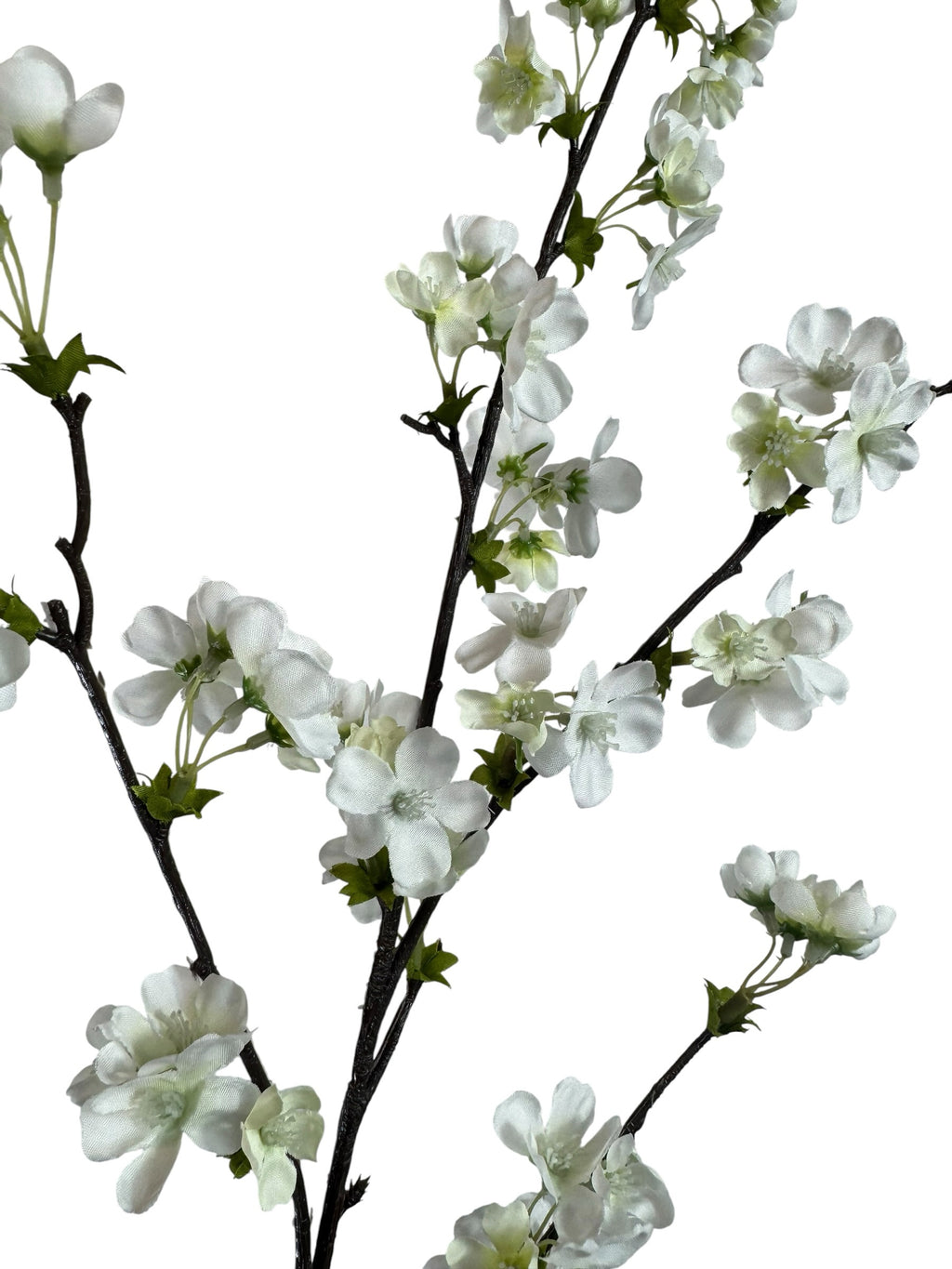 Artificial Bloom white silk cherry blossom branch with realistic textured dark stems for elegant home decor