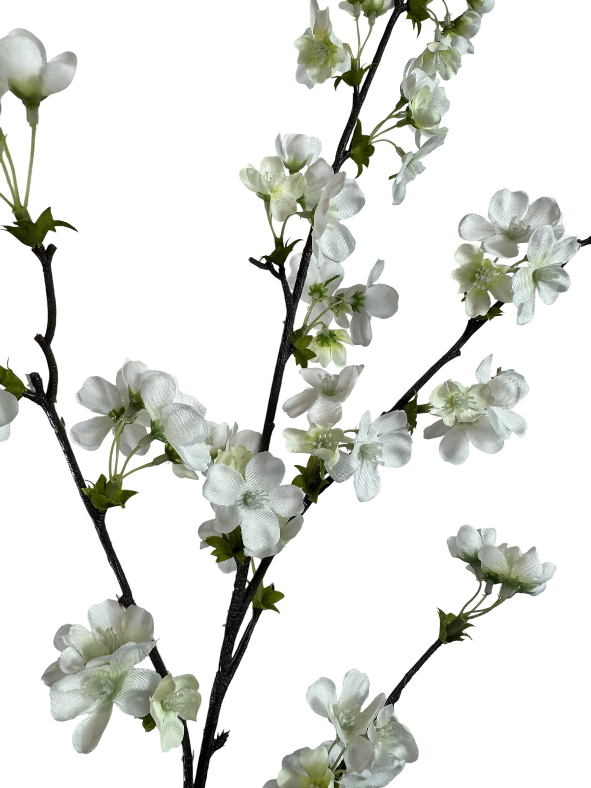 Artificial Bloom white silk cherry blossom branch with realistic textured dark stems for elegant home decor