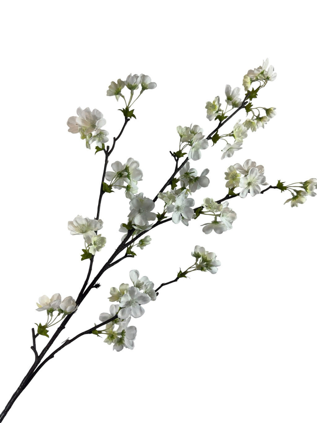 Artificial Bloom artificial cherry blossom branch with delicate white silk-like petals on dark textured stems