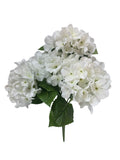 Artificial Bloom white hydrangea bouquet with realistic fabric petals and green leaves for elegant home decor