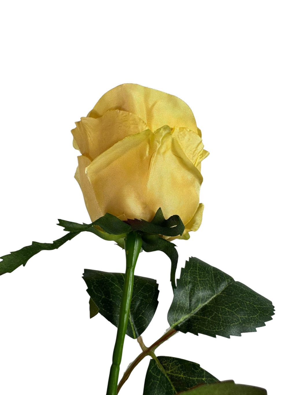 Artificial Bloom elegant yellow silk rose stem with realistic green leaves and a flexible stalk for home decor.
