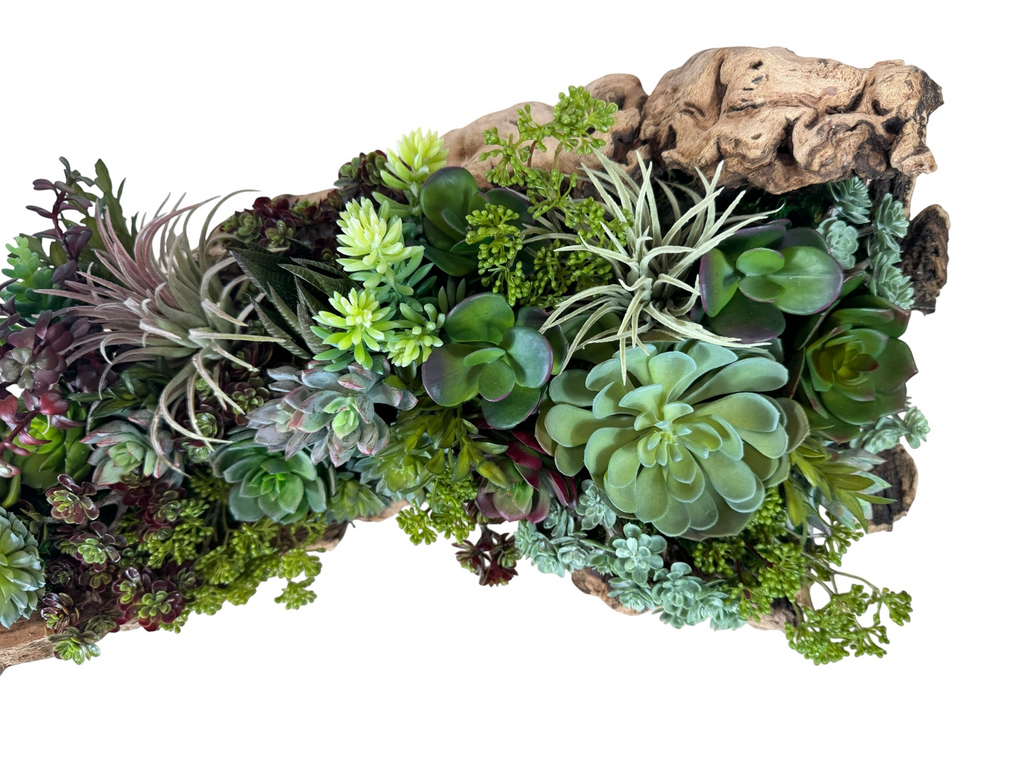 21.5" Long Faux Succulent Arrangement in Grape Wood Log