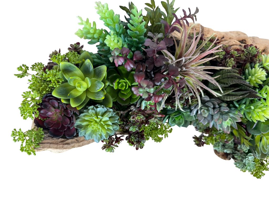 21.5" Long Faux Succulent Arrangement in Grape Wood Log